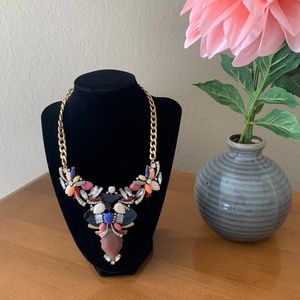 Gold & Multicolored Stone Chain Necklace